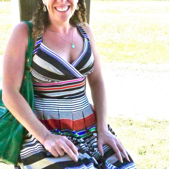Calvin Klein Multicolor Striped Fit & Flare Pleated Sundress Cotton Stretch Midi - Picture 3 of 16
